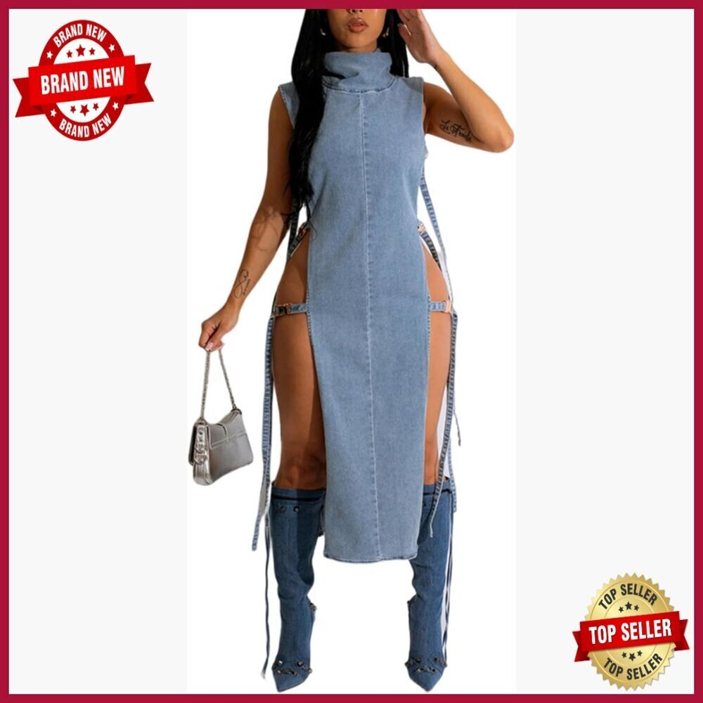 Distressed Boyfriend Denim Dress Sleeveless Midi Casual Summer Outfit